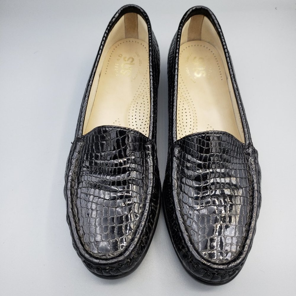 SAS Simplify Black Leather Croc Loafers